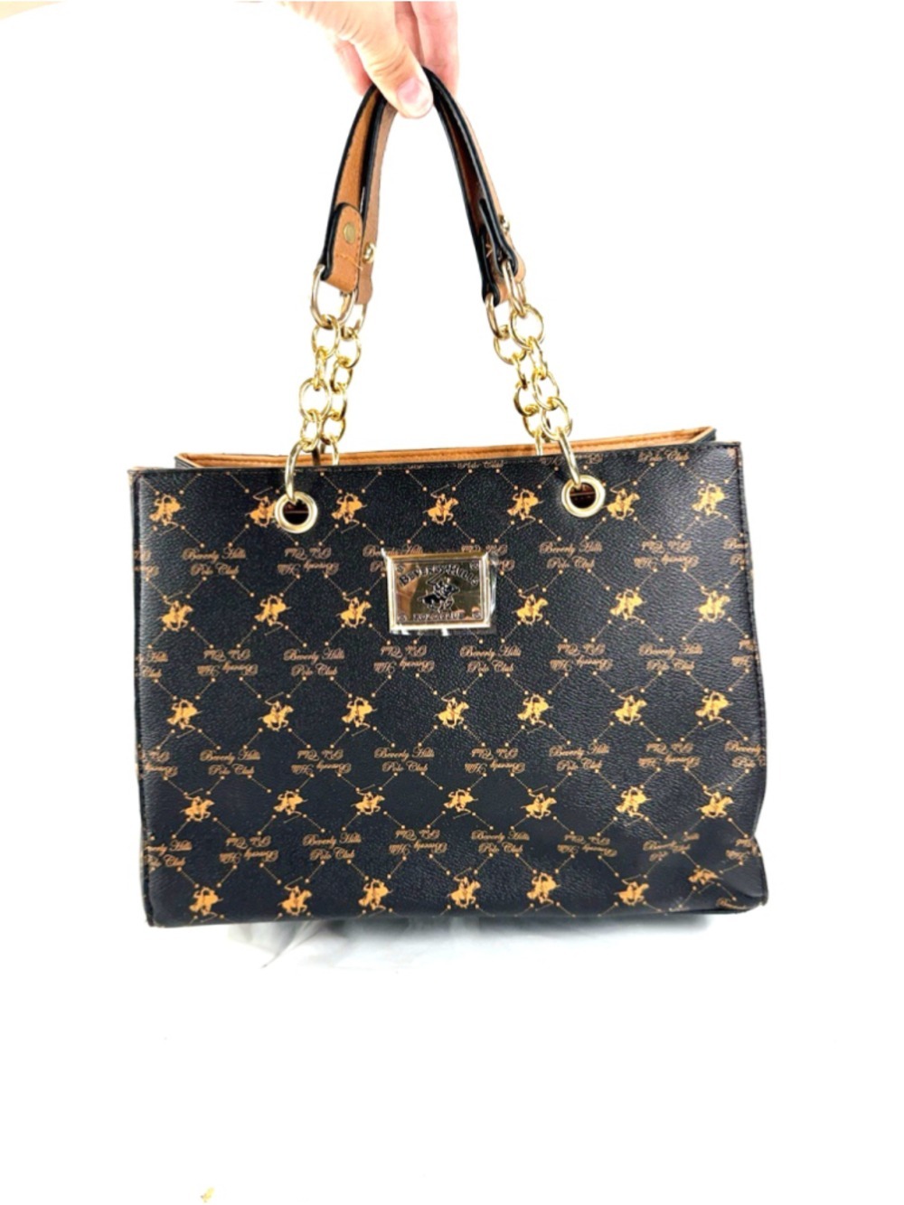Beverly Hills Polo Club Brown Tote Bag Purse Shoulder Bag Faux Leather NWOT